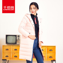 千仞岗女士中长款轻薄羽绒服2018新品纯色时尚连帽外套女229051图片