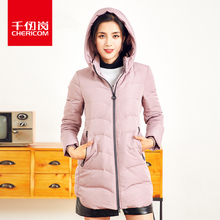 千仞岗女士中长款羽绒服2018秋冬新款带帽纯色休闲外套女229191图片