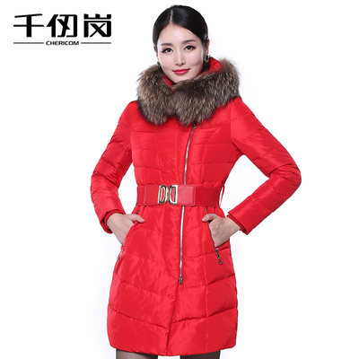 千仞岗冬装新款女装加厚羽绒服中长款貉子毛领修身大码外套1860