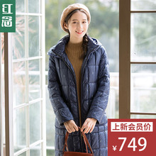 红念蓝色连帽羽绒服女中长款2018冬装新款文艺刺绣大衣冬季外套女图片