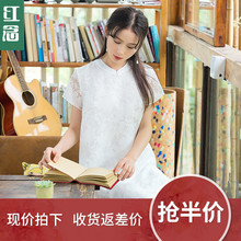 红念白色蕾丝短款连衣裙女夏2018新款文艺小个子a字裙宽松短裙子图片