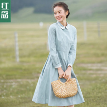 红念修身长袖连衣裙女秋装2018新款中长款文艺a字裙显瘦长裙子图片