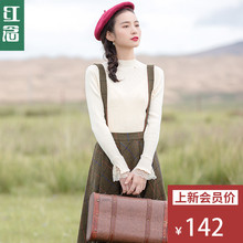 红念白色半高领针织衫女套头秋装女2018新款文艺修身打底衫薄毛衣图片