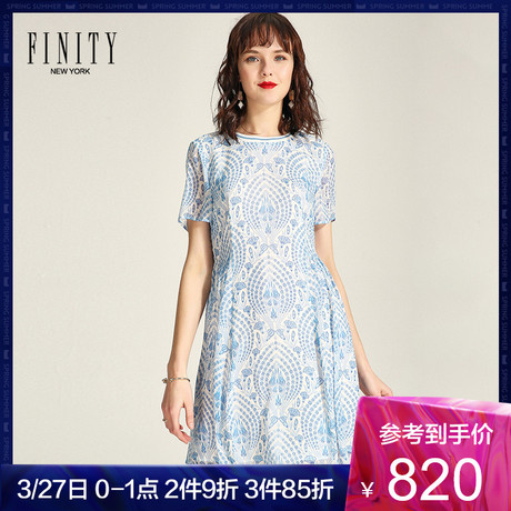 FINITY春夏季新款女装真丝连衣裙女短袖气质桑蚕丝印花裙子商品大图