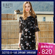 FINITY新款女装春夏印花真丝打底连衣裙气质复古简约长裙子图片