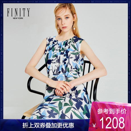 FINITY新款女装春秋时尚印花打底无袖连衣裙大气优雅真丝裙子商品大图