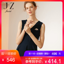 JUZUI/玖姿旗舰店2018秋装新款气质V领A字无袖中长款连衣裙女图片