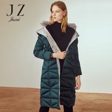 JUZUI/玖姿旗舰店冬装新款连帽兔毛领可拆卸羽绒服女外套过膝图片