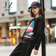 JUZUI/玖姿旗舰店秋装新款2018个性拼接胶印贴布圆领套头卫衣图片