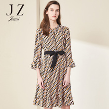 JUZUI/玖姿2018夏装新款波普花纹印花修身雪纺连衣裙女中长款显瘦图片