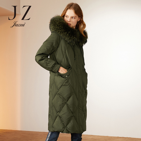 JUZUI/玖姿旗舰店2018新款貉子毛领宽松白鸭绒羽绒服长款过膝商品大图