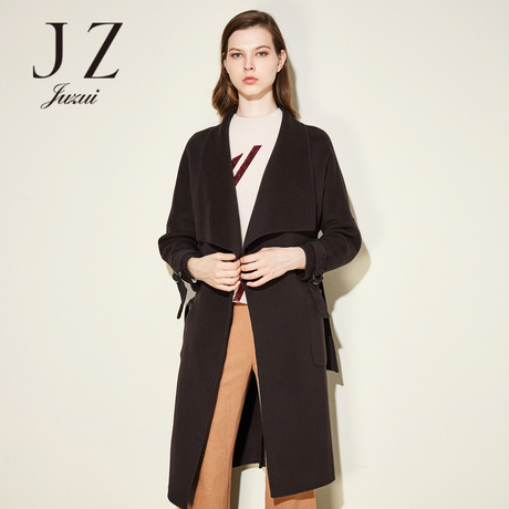 JUZUI-玖姿旗舰店2017冬装新款纯色腰带双面呢翻领羊毛大衣女商品大图