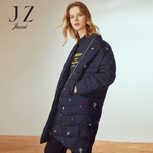 JUZUI/玖姿旗舰店2018冬装新款绣花中长款白鸭绒轻羽绒服女图片