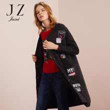 JUZUI/玖姿2018秋装新款街头贴布杂色针织中长款针织外套毛衣外搭图片