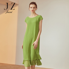 JUZUI/玖姿2018春装新款纯色薄款圆领休闲女装短袖连衣裙中长款图片