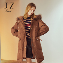 JUZUI/玖姿旗舰店2018冬装新款貉子毛领连帽中长款羽绒服女图片