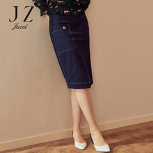 JUZUI/玖姿旗舰店2018秋装新款拼接不规则水洗牛仔半身裙女图片