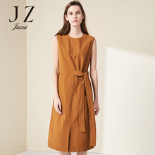 JUZUI/玖姿女裙2018春新款无袖纯色休闲连衣裙女长款收腰系带裙子图片