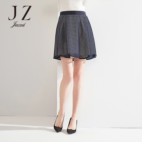 JUZUI/玖姿旗舰店2018夏装新款网格微透网纱半身裙A字裙短裙商品大图