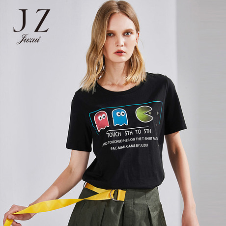 JUZUI/玖姿旗舰店2018新品遇热变色图案休闲T恤女夏装显瘦商品大图