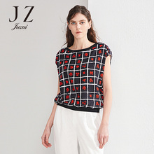 JUZUI/玖姿2018夏装新款女印花宽松真丝小衫印花短袖韩版上衣图片