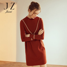JUZUI/玖姿旗舰店2018秋装新款圆领羊毛针织衫女中长款连衣裙图片