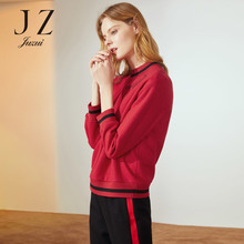 JUZUI/玖姿旗舰店2018冬季新款休闲绣花套头罗纹上衣女卫衣图片