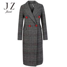 JUZUI/玖姿旗舰店2018冬装休闲细格纹羊毛双面呢中长款大衣女图片