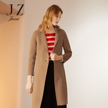 JUZUI/玖姿旗舰店2018冬装新款驼色中长款双面呢大衣女外套图片