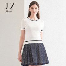 JUZUI/玖姿旗舰店女装2018新款夏季弹力针织衫女圆领短袖T恤图片
