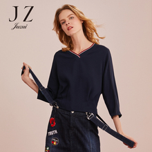 JUZUI/玖姿旗舰店2018秋装新款V领套头显瘦时尚针织女潮上衣图片