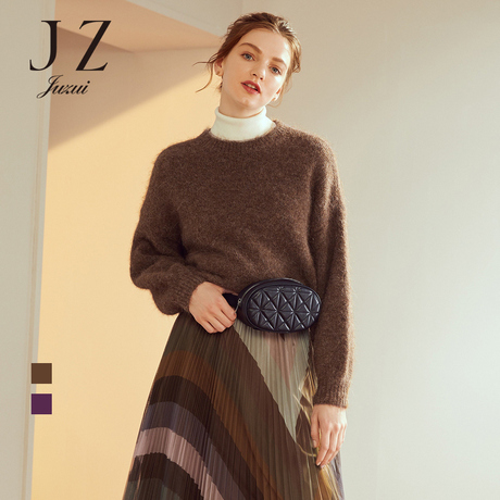 JUZUI/玖姿旗舰店2018冬时尚慵懒风羊驼毛针织毛衣套头女上衣商品大图