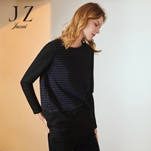 JUZUI/玖姿旗舰店2018冬装新款拼接针织条纹长袖套头上衣女图片