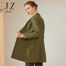 JUZUI/玖姿旗舰店2018秋装新款翻领中长款衬衫收腰显瘦外套图片