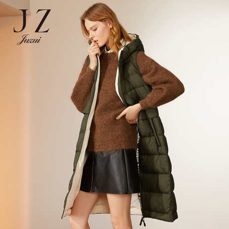 JUZUI/玖姿旗舰店2018冬装新款长款过膝连帽羽绒服背心外套商品大图