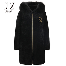 预售 JUZUI/玖姿2018冬装新款狐狸毛领侧面绑带羊剪绒中长款皮草图片