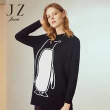 JUZUI/玖姿旗舰店2018冬装新款企鹅图案羊毛针织套头毛衫女图片
