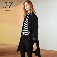 JUZUI/玖姿旗舰店2018冬装立领星星图案羊毛双面呢中长大衣女图片