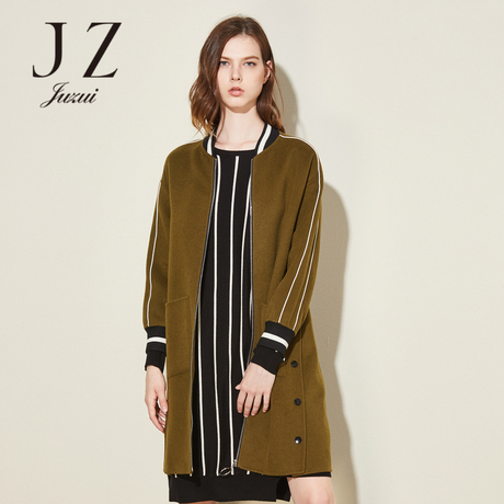JUZUI/玖姿旗舰店中长款外套2017冬装新款拉链羊毛大衣女商品大图
