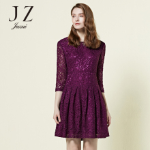 JUZUI/玖姿2018春装新款圆领性感蕾丝连衣裙女中长款图片