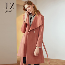 JUZUI/玖姿旗舰店2018冬装大翻领羊毛呢子大衣收腰显瘦腰带款图片
