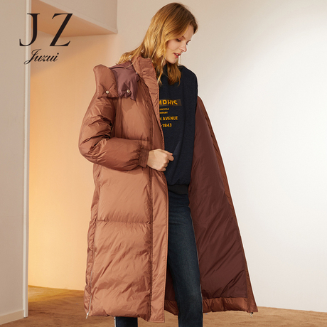 JUZUI/玖姿旗舰店2018冬装新款连帽长款羽绒服女过膝厚外套商品大图