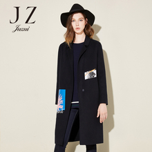 JUZUI/玖姿旗舰店2017冬装新款外套女长袖撞色时尚双面呢羊毛大衣图片