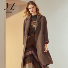 JUZUI/玖姿2018冬装新款百褶袖羊毛大衣女双面呢中长款毛呢外套图片