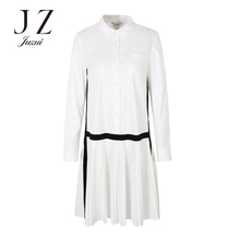 JUZUI/玖姿旗舰店2018秋新款侧条纹中长款口袋衬衫百褶连衣裙图片