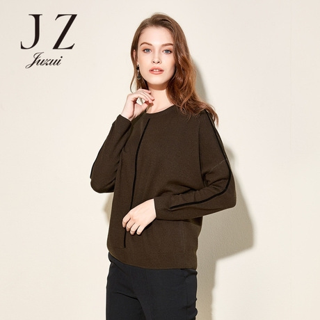 JUZUI/玖姿2017春季新款韩版毛衫圆领上衣女针织套头长袖打底衫商品大图