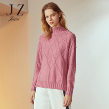 JUZUI/玖姿旗舰店2018冬装新款休闲扭花半高领羊毛针织毛衣女图片