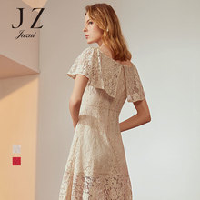 JUZUI/玖姿2018夏新款蕾丝连衣裙短袖修身女裙圆领蕾丝裙图片