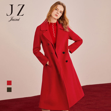 JUZUI/玖姿2018冬装新款时尚双排扣长款双面呢大衣女过膝毛呢外套图片