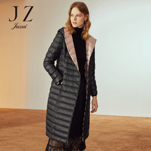 JUZUI/玖姿旗舰店2018冬装新款暗扣连帽长款羽绒服女外套过膝图片